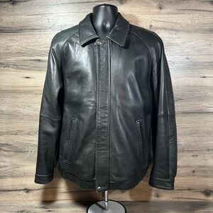Alfani Men Black Leather Jacket Bomber Biker Flight Buttery Soft Full Zip Medium